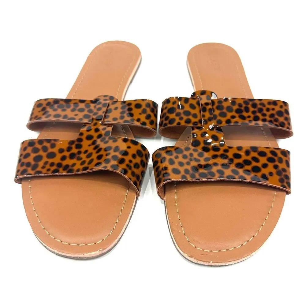 J. Crew Animal Leopard Print Flat Sandals Sz 10